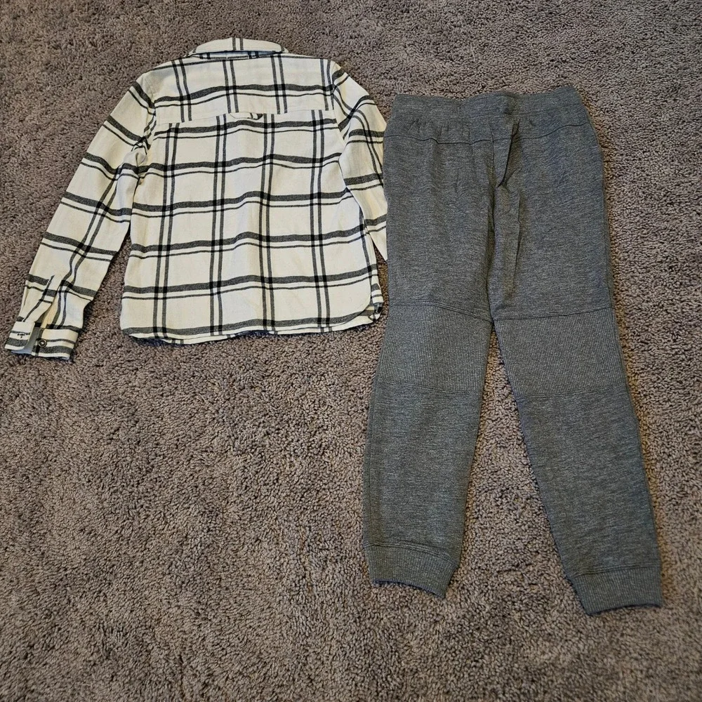 Splendid 2-Piece Flannel Jogger‎ Set Kids Size 6 Charcoal Cream NEW Plaid Shirt